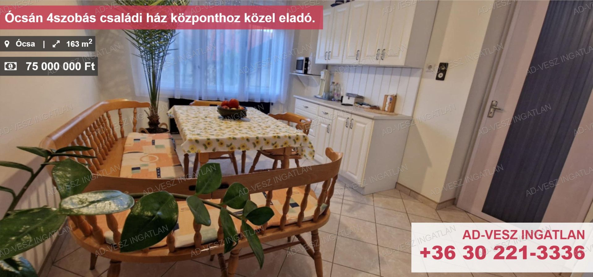 A fájl már létezik a célhelyen: import/kepek/vizjeles_5748940.jpg
Eladó Családi ház Ócsa  163 m<sup>2</sup> 75 millió Ft